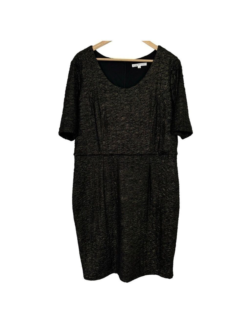 Cleo Half Sleeve Evening Gown Sz 18 Black Gold Fitted Sexy Dress Shimmer LBD